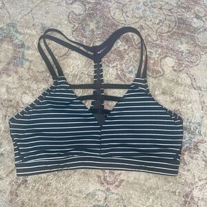 VSX Sports Black & White Stripe Strappy Plunge Sports Bra Size S
